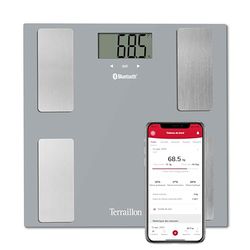 TERRAILLON - Smart Connected Personenweegschaal - IMC - 8 gebruikers - Bluetooth Low Energy - Capaciteit 160 kg - Grijs