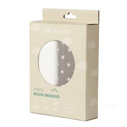 Clair de Lune 2 Pack Star Muslin Swaddles - 115 x 115 cm