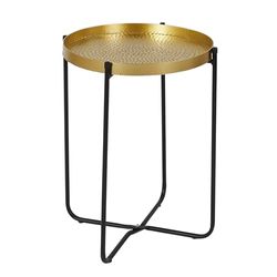 HOME DECO FACTORY Table D Appoint Metal Martele Alia D35Cm, Dore Noir, 35x45x35