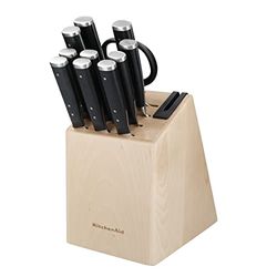 Kitchenaid Gourmet Set di Coltelli in Acciaio Giapponese da 11 Pezzi con Affilatore E Blocco in Legno di Betulla