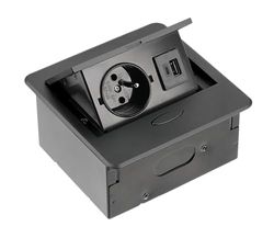 GTV - Presa per mobili AVARO, 1 presa francese, USB A+C, lunghezza cavo 1,5 m, colore nero, per scrivania, tavolo, cucina e ufficio | Dimensioni compatte