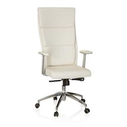 hjh OFFICE 600410 Monza 20 fotel szefa ze skóry biały krzesło biurowe tapicerowane, wysokie ergonomiczne oparcie