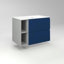 Diventa Modello Diva Star, Mobile Bagno sospeso 80cm con 2 cassetti spaziosi e 2 vani a giorno, lavabo dal design moderno, colore blu e grigio