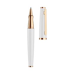 Otto Hutt Design 06 009-16501 Stylo roller blanc, avec corps en aluminium, capuchon et ferrures plaquées or rose