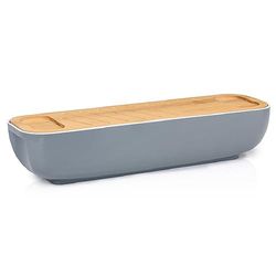 Alpina Panera con tapa de bambú/tabla de cortar, asas, 40 x 12,2 x 8,5 cm, color gris