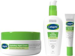 Cetaphil Hydrating Hyaluronic Acid Skincare Set, Daily Hydrating Moisturiser 88ml + Hydrating Eye Gel 14ml + Hydrating Night Cream 50ml, For Sensitive Skin