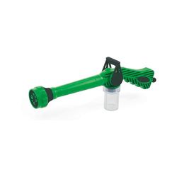 Pistola lanzadora de agua para riego con depósito para agua, lanza multichorro con conector universal para mangueras de jardín, ideal para la limpieza de coches y canalones, de plástico, 5,5 x 41 x 15