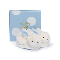 doudou et compagnie DC1309 Célestine - Zapatillas de estar por casa con diseño de conejito y caja, color azul
