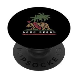 Oso Grizzly Bajo Palmeras California Long Beach Vintage PopSockets PopGrip Adhesivo
