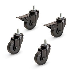 Emuca - Kit of 4 castors Black castors with bolt, diameter 50mm, Plastic and Steel, Black