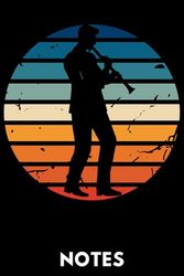 Klarinettist Notizbuch im Vintage-Design – Musiker Geschenk: Perfektes Notizheft für Klarinettisten & Musikliebhaber – Stylische Silhouette vor bunten Streifen