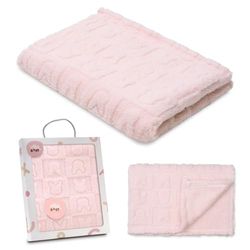 Interbaby - Manta Bebé Recien Nacido | Extrasuave de Sherpa grabada Conejitos, Cómoda, Cálida | Manta Meses Bebé 80x110cm, Unisex, Para Cunas, Carritos