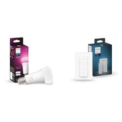 Philips Hue White and Color Ambiance Lampadine E27 Confezione Singola, 1200lm, 13,5W, Bianco e Colore, 1 pezzo & Telecomando Dimmer Switch, Controllo illuminazione Smart, Bianco, Versione 2021