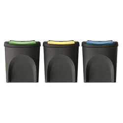 WELL HOME MOBILIARIO & DECORACIÓN Afvalbakkenset, 3 stuks, 100% gerecyclede kunststof, zwart, 3 x 25 l