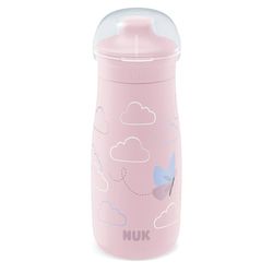 NUK Mini-Me Sip Kubek dla dzieci | 9+ miesięcy | 300 ml | Butelka dla dzieci | Hartowana wylewka ociekowa | Nietłukące | Różowy motyl