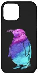 Carcasa para iPhone 12 Pro Max Pingüino azul púrpura cian sobre fondo negro Amante de los pájaros