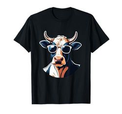 Cow Head with Sunglasses – Cartoon Animal Illustration T-Shirt