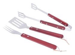 Verdelook 3-delige set grillaccessoires met houten handvat: tang, vork en schep.
