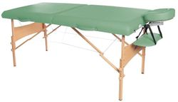 3B Scientific Massage-/therapieligstoel, behandelingsligstoel, natuurlijk houten frame, inklapbaar en draagbaar, in hoogte verstelbaar, groene bekleding.