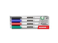 Kores - Coloured Whiteboard Marker Pens - K-Marker, Fine Tip with Low-Odour Ink - Dry Wipe Marker Pens - School Supplies, Office Supplies - Pack of Assorted 4 Colours