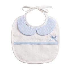Filet - Babero Recién Nacido en Suave Esponja Blanca y Cuello Azul, Bolsillo en Tela Aida por Bordar, Protege de Jalea, Regurgitación y Salivación, 100% Made in Italy, Color Cielo