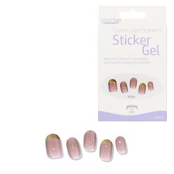 Glam'Up Paris - Sticker Gel Semi-Permanent - Vernis Gel Adhésif - Qualité Professionnelle - Longue Tenue - Autocollants Facile à Utiliser - 16 pièces - Strip Nail - French Doré et Strass
