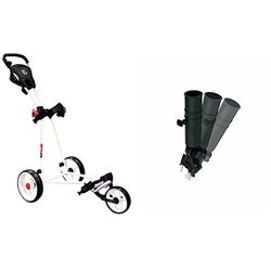 LONGRIDGE Eze Glide Carrito de Golf con 3 Ruedas Blanco Blanco + Soporte de Paraguas para carretillas de Golf