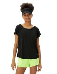 Koton Relax Fit Scoop Neck Sport T-shirt voor dames, zwart (999), M