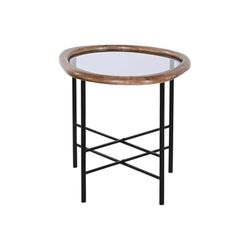 Home ESPRIT Mesa de Centro Marrón Negro Natural Cristal Madera de Abeto 61 x 50 x 53 cm