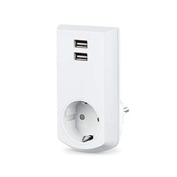 conecto CC50248 Tomada de contacto de proteção (Schuko) com 2 portas USB (2,1 A / 5 V), branca