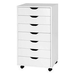 FANTASK Meuble de bureau à roulettes - Commode mobile avec 7 tiroirs - Meuble à roulettes - Meuble de rangement à roulettes pour la maison et le bureau - Blanc