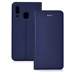 Carcasa de telefono for la Galaxia A40 de la Chaqueta de teléfono Ultra-Delgado de tensión Normal magnética de succión Tarjeta de TPU + PU móvil con Chuck y Brackett. (Oro) (Color : Azul)
