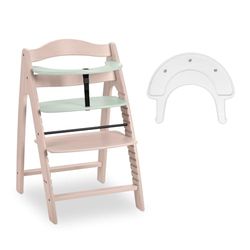 hauck Arketa N Play Tronas de Bebé de Madera FSC® – Altura Ajustable 13 Posiciones – Incluye Bandeja Play Tray, Cinturón y Barra Delantera – Desde 6 Meses hasta 130 kg - Whitewashed Mint
