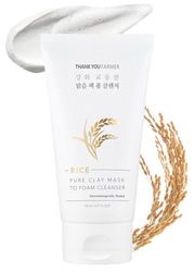 THANKYOU FARMER Rice Pure Clay Mask To Foam Cleanser (150ml) - Masque à l'Argile, Pure de Riz au Nettoyant Moussant, Extraits de Riz Coréen, Korean Skincare, Korean Cleanser