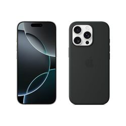 Apple iPhone 16 Pro (1 TB) - Wit titanium + Siliconenhoesje met MagSafe - Zwart