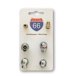 Set di 4 tappi per valvole + 2 adattatori per bicicletta – Skull v2 argento – adatto per ogni auto, moto e bicicletta