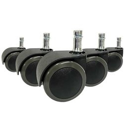 hjh OFFICE 619032 Stol på hjul Svart 5x ROLO EASY 10mm/50mm Hårda golv - Stol på hjul Svart, 5-pack, Högkvalitativa belastningsbromsande hjul för hårda golv, Tillverkad i Tyskland