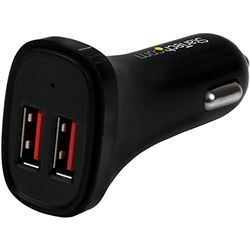 StarTech.com Dual Port USB Car Charger - High Power 24W/4.8A - Black - 2-Port USB Car Charger - Charge two tablets at once (USB2PCARBKS)