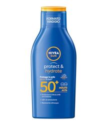NIVEA SUN Protect & Hydrate SPF 50+ resestorlek 100 ml, solkräm 50+ återfuktande snabb absorption 48h, solskydd 50+ vattentålig med C-vitamin och hyaluronsyra