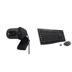 Logitech Brio 100 Full HD per riunioni e streaming, bilanciamento automatico illuminazione & MK270 Combo Tastiera e Mouse Wireless per Windows, 2,4 GHz Compatto