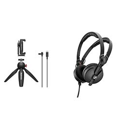 Sennheiser XS Lav USB-C, kit mobile di microfono lavalier omnidirezionale a clip con morsetto per smartphone e mini treppiede Manfrotto PIXI HD 25 Edizione Speciale, Cuffie on-ear