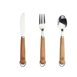 LAGUIOLE - Set de 3 Couverts de Pique-Nique -Manches en Bois de Hêtre