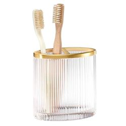 Nicole Miller - Toothbrush Holder, Countertop Accessories, Resin Bathroom Decor (Louise Collection, Clear)