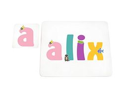 Little Helper Napperon avec Coaster Style Illustratif Coloré avec le Nom de Jeune Fille Alix