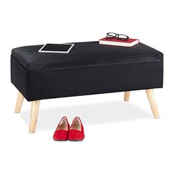 Relaxdays Panca Contenitore, 40x41x80 cm, 40L, Seduta Imbottita, Gambe in Legno, Pouf Cassapanca, 2 Posti, Nero