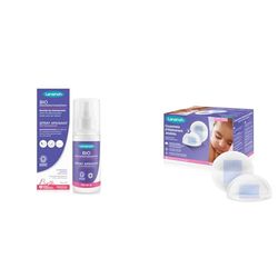 Lansinoh I Spray apaisant post-accouchement BIO - 100ml & Blue Lock Lot de 100 coussinets d'allaitement Blanc