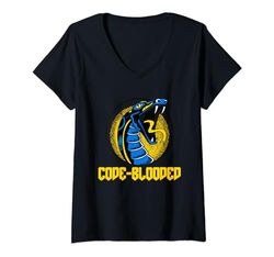 Mujer Programador , Coder - Code Blooded - Python Camiseta Cuello V