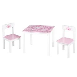 roba Ensemble Table + 2 Chaises Enfants Krone - Motif Princesse et Couronne - Ensemble de Meubles - Rose / Blanc