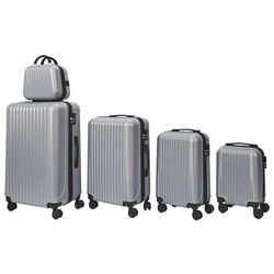 JET LAG, VO0028, Set di 5 Valigie Tokyo Argento X5 18L 24L 37L 66L 100L, con Vanity, design chic a quadretti, Scocca rigida in ABS, ruote 360°, maniglia di trazione.