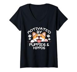 Mujer Camiseta Motivated By Puppies and HIPPOS HIPPO Camiseta Cuello V